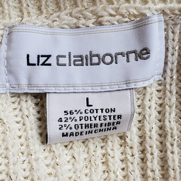 Liz Claiborne NWT creme gold metallic sweater L imperfection - Picture 6 of 8